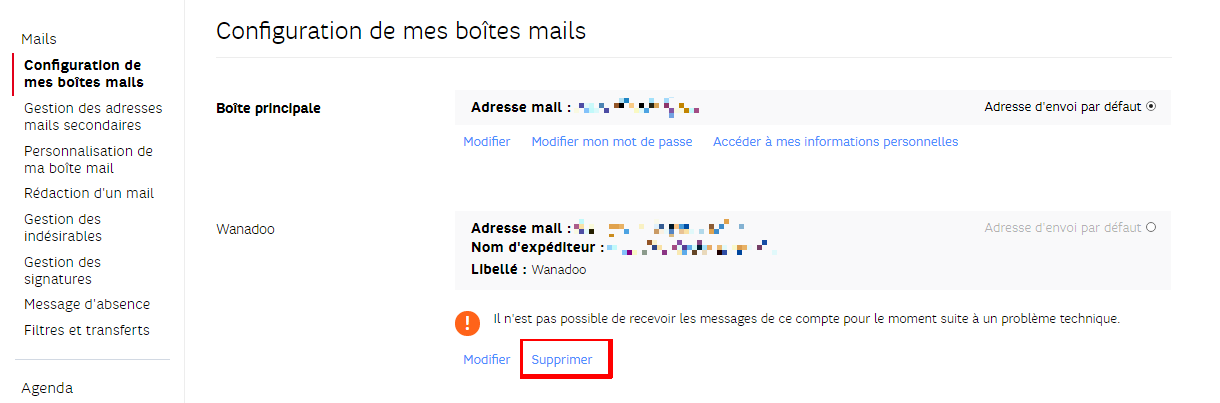 supprimer adresse mail sfr après résiliation