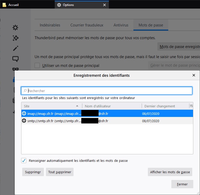 Thunderbird Le Serveur Imap Sfr Fr S Est Déconnecté