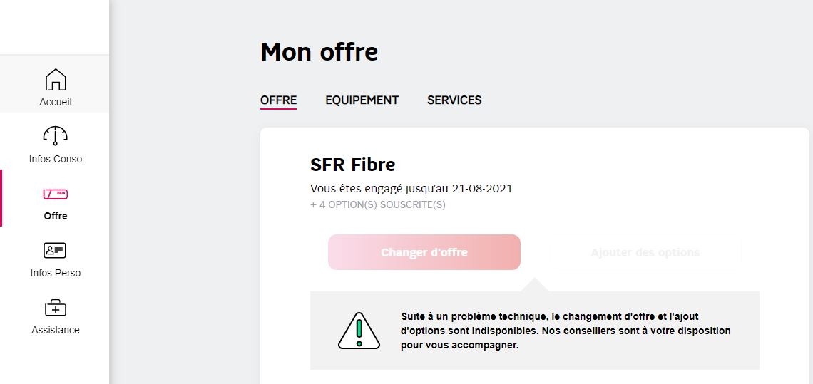 Changement d'offre et options impossible La Communauté SFR