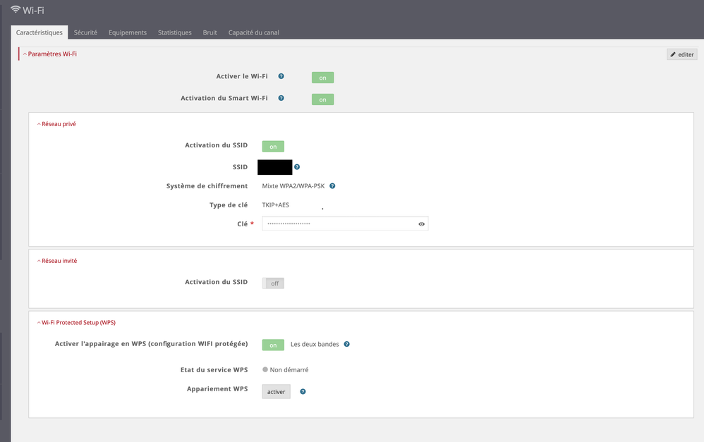 Capture d'écran paramètres wifi
