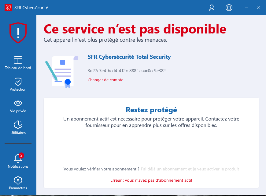 Bonjour, en panne malgré un abonnement à jour