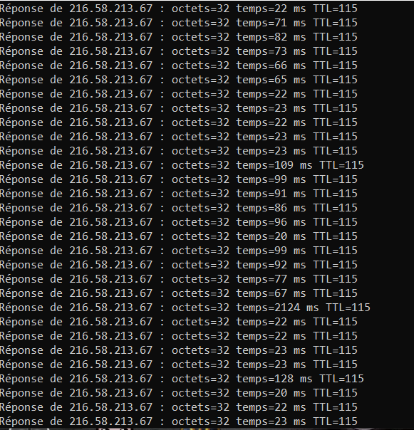 quand le ping est correct