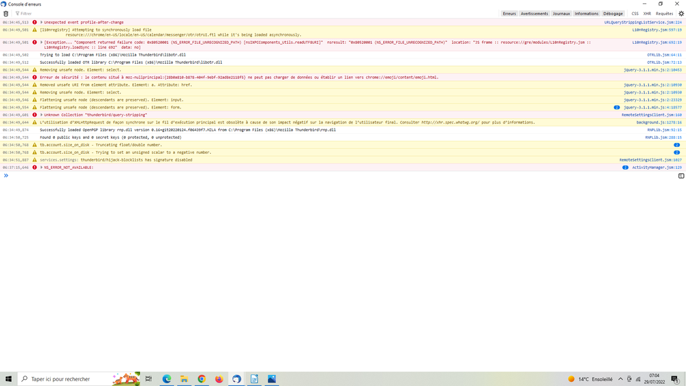 Bonjour, voici une capture d'écran de la console d'erreur. J'ai essayé de copier les messages et de les coller mais le message ne part pas.