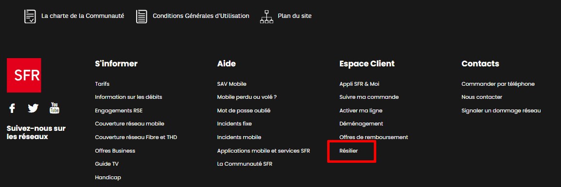 comment résilier sfr depuis l'espace client