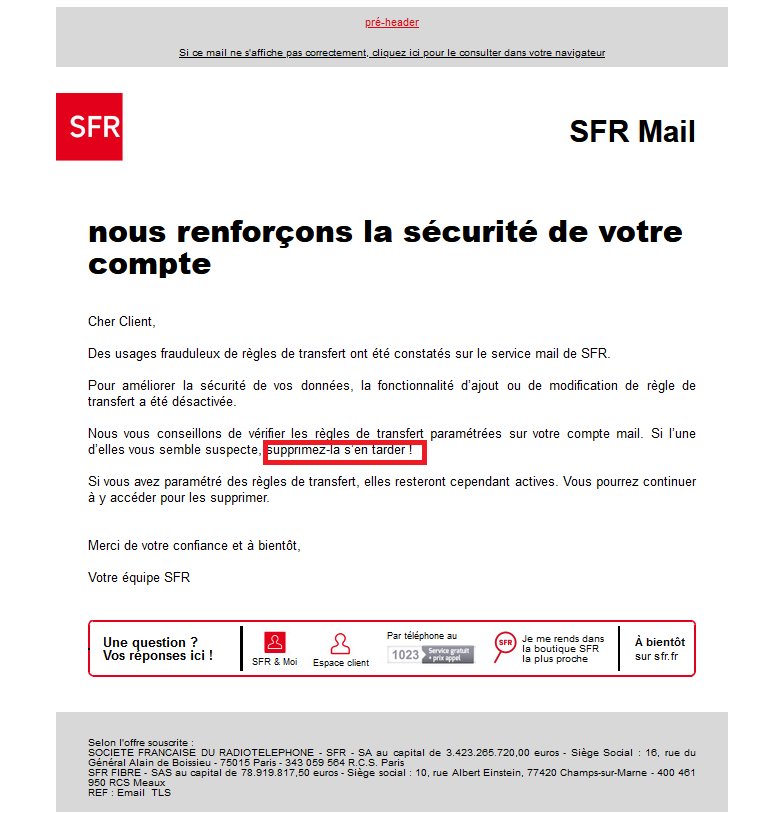 Regle de transfert désactivée - La Communauté SFR
